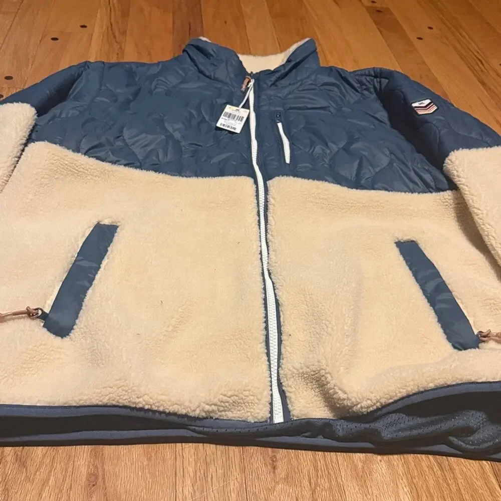 NEW Marine Layer Orion Blue & Natural Quilted Bariloche Sherpa Jacket Size XL